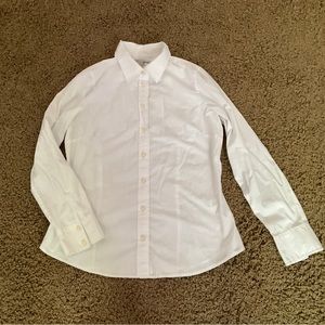 White Button-Up Collared Dress Shirt, Women’s Large, Prep Style—Like New